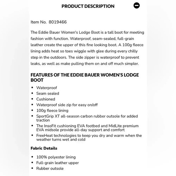 NEW Eddie Bauer Brown Leather Lined “Lodge Boot” -8 - Picture 3 of 8